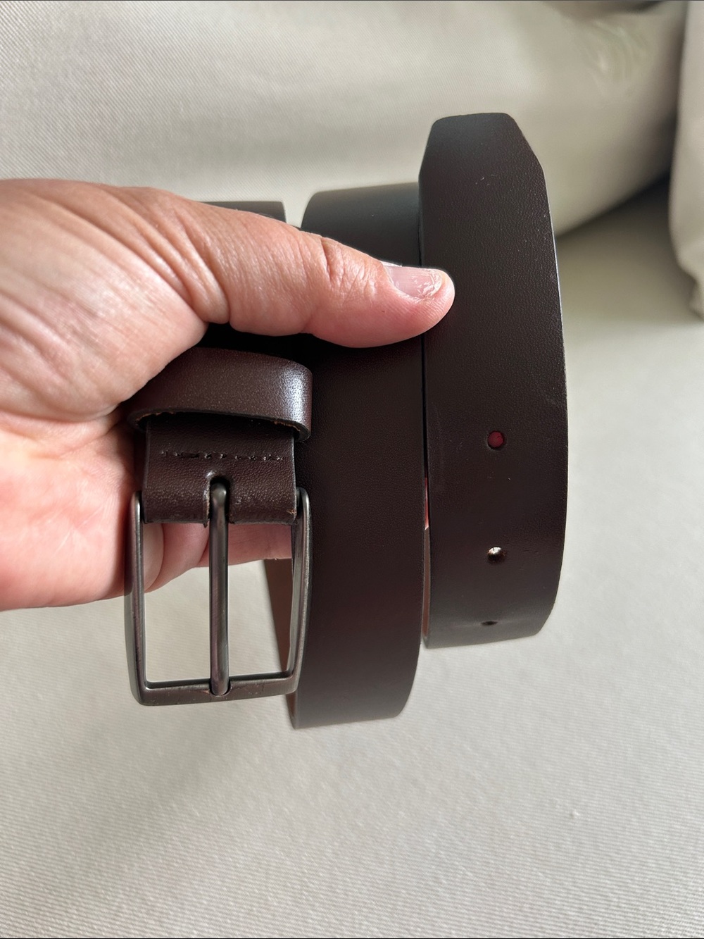 Dockers Dark Brown Leather Belt with Gunmetal Buckle